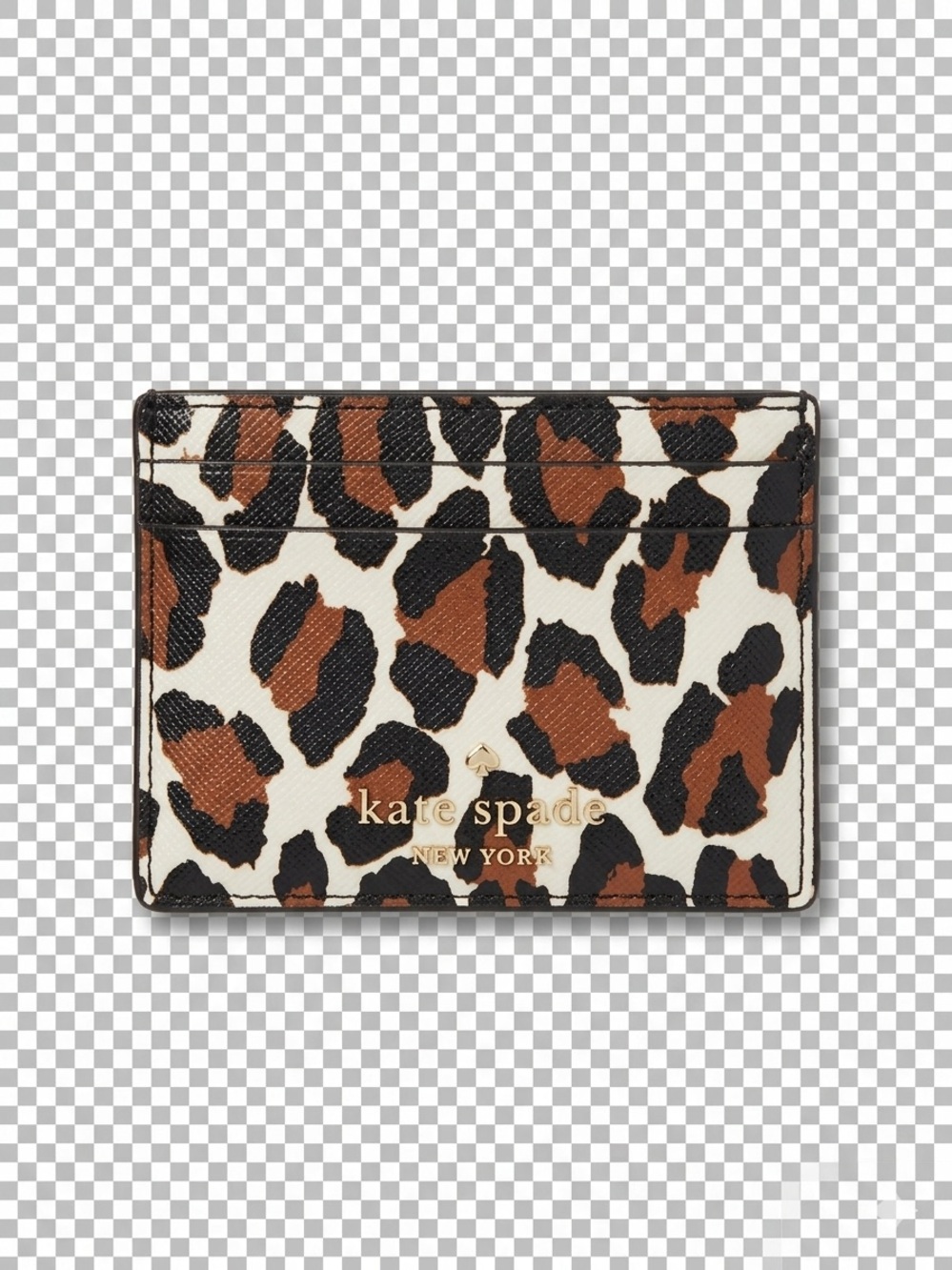 kate spade Leopard-Print Card Holder in Brown Black Cream with Gold Logo